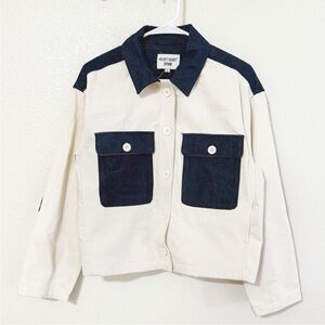 NWT Velvet Heart Denim Cotton Elbow Patch Boxy Fit Colorblock Chore Coat Medium